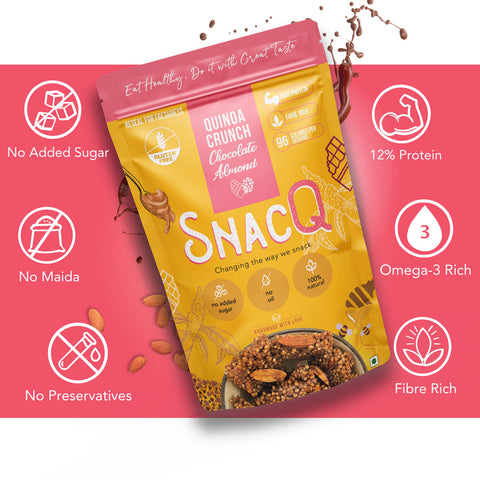 SnacQ Quinoa Crunch (Chocolate Almond) square banner