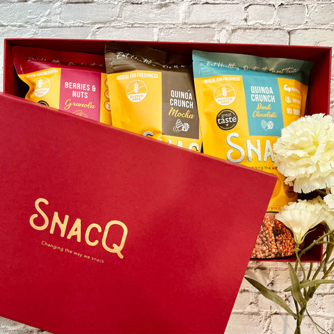 SnacQ's Red Gift Box: A Trio of Treats with 3 Big Packs