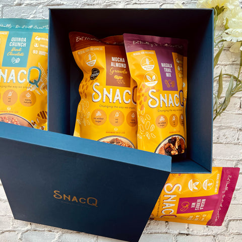 SnacQ Blue Gift Box - A Symphony of Flavors with 4 Big Packs