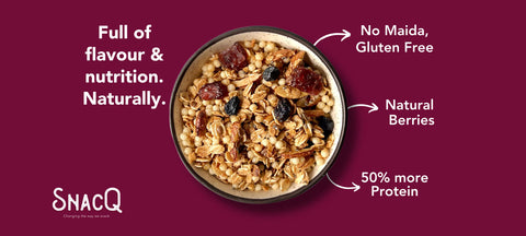 Protein rich and gluten free berries and nuts granola horizontal banner