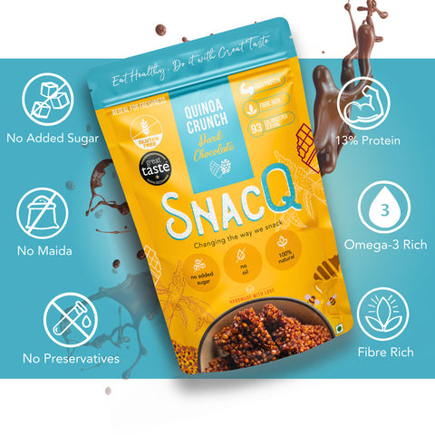 SnacQ quinoa crunch dark chocolate square banner