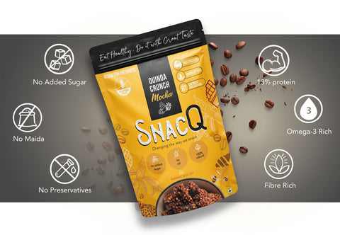 SnacQ quinoa crunch mocha horizontal banner