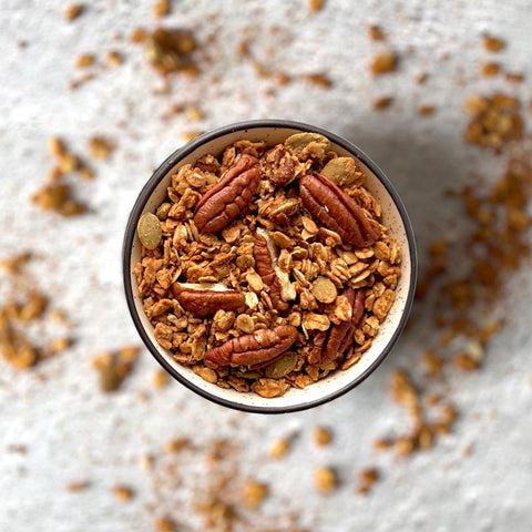 SnacQ Almond butter with pecans granola square banner